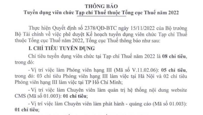 Tạp chí Thuế tuyển dụng viên chức