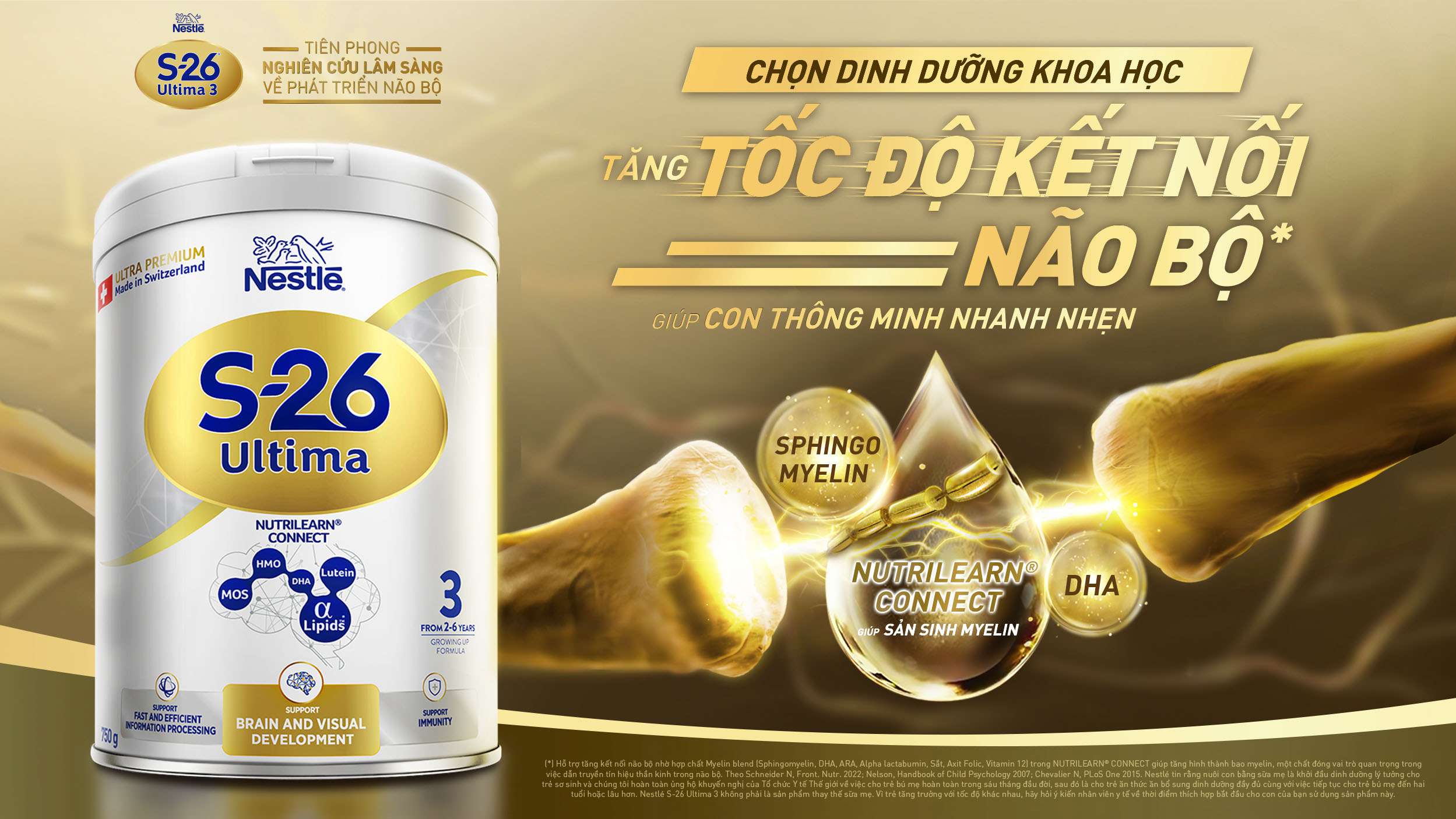 Sản phẩm Dinh dưỡng khoa học S-26 Ultima 3 hỗ trợ tăng tốc độ kết nối não bộ giúp trẻ thông minh